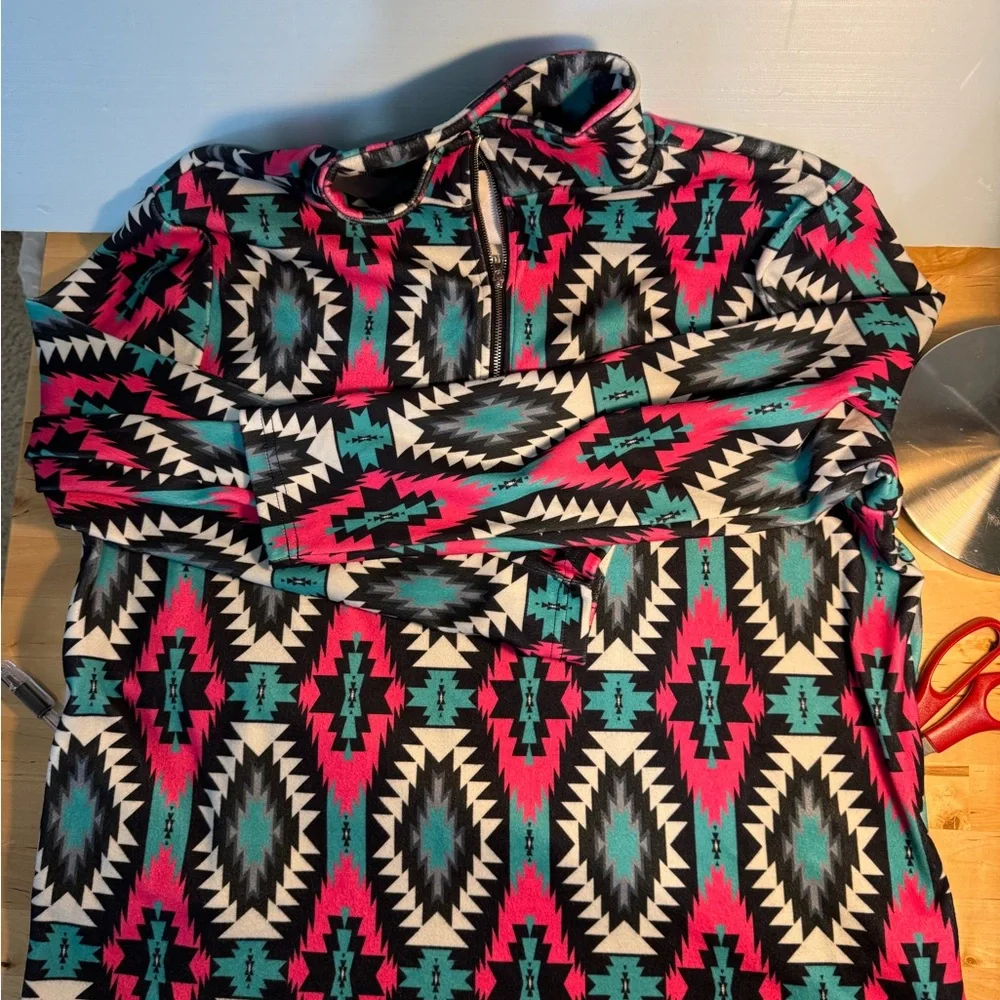 Sterling Kreek Women’s 1/4 Zip Pullover Southwestern Aztec Pink Turquoise Size L - Picture 8 of 8